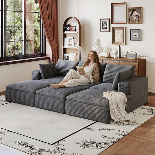 102" Cloud Sofa,Corduroy Fabric,Deep Seat Couches,Double-layer design,Removable Cushion,No Assembly, DIY Combination for Living room, Bedroom,Conference room,Apartment,Dark Grey image 1