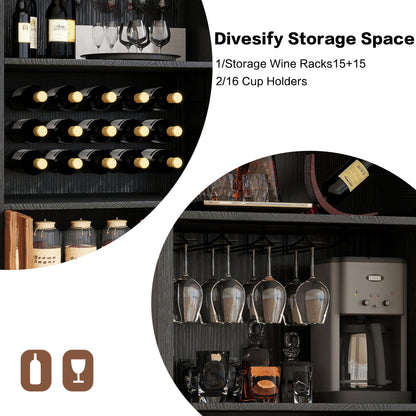 71"Farmhouse Arched Wine Bar Cabinet: tall arched display cabinet, arch black cabinets &coffee bar, whiskey station with wine rack and Wine Glass Holder - Liquor Bars Cabinet for Living Dining Room image 7