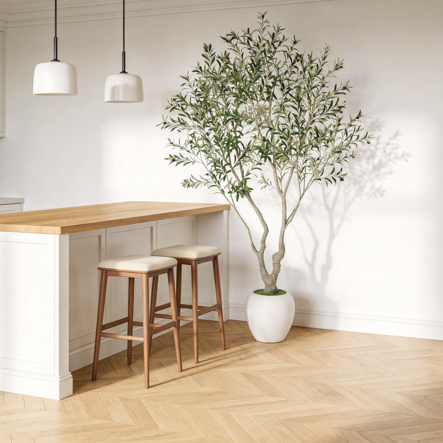 8FT Artificial Olive Tree With Decorative White Pot, Tall Indoor & Covered Outdoor Decorative Tree, 1pc/set image 2