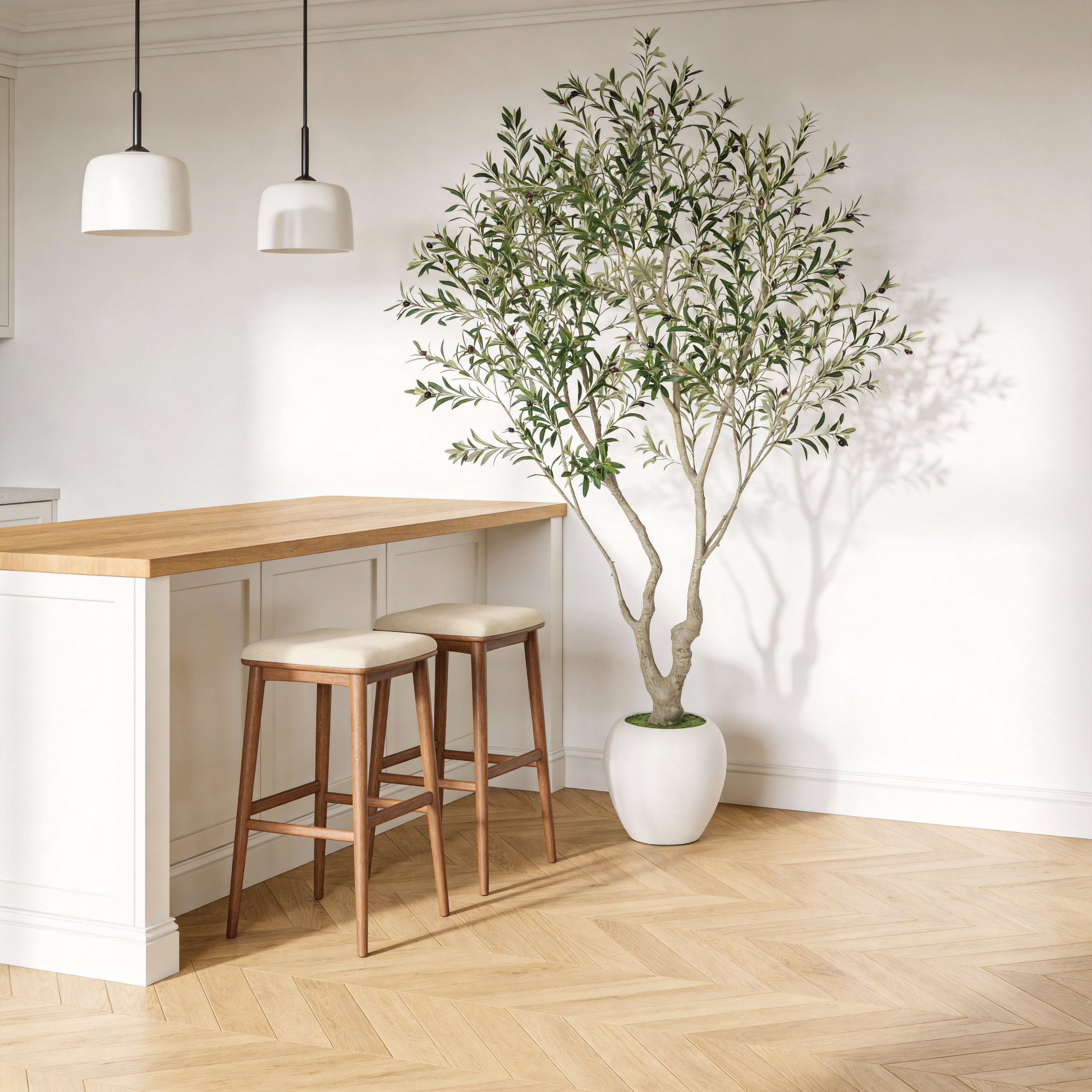 8FT Artificial Olive Tree With Decorative White Pot, Tall Indoor & Covered Outdoor Decorative Tree, 1pc/set image 2