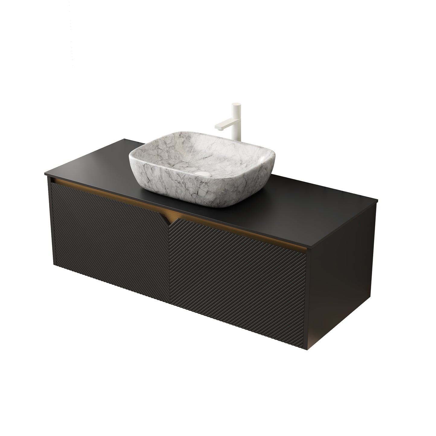 RUBEN 48" Wall-Mounted Black Plywood Cabinet and Black Sintered Stone Countertop, NO Basin, NO Faucet and Sink Cover image 5
