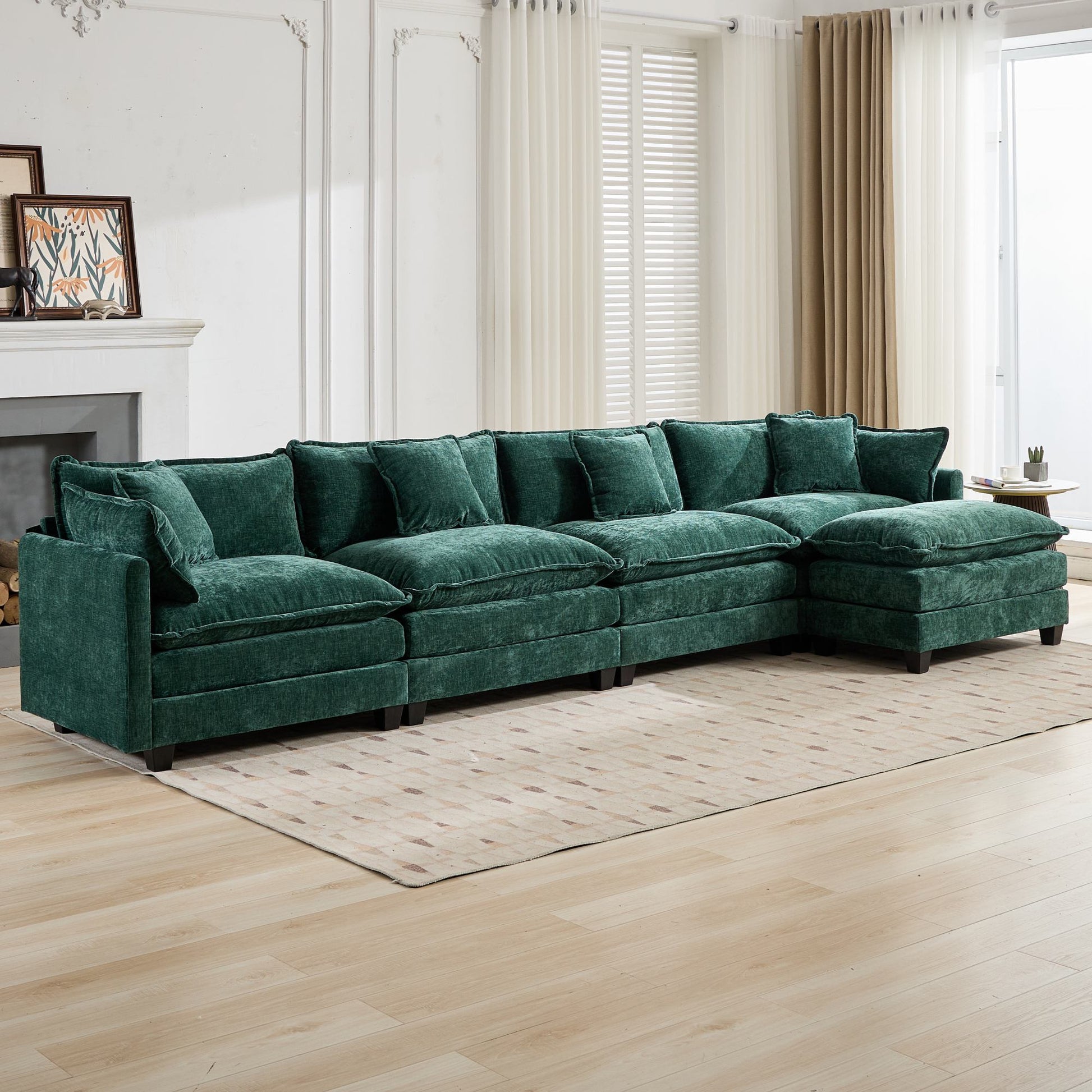 Cloud Sofa 4 Seats (Ottoman is not included), Modern Sectional Couch, for Living Room Bedroom and Apartment, Comfy Double Layer Upholstered Seat Cushion, Breathable Chenille Fabric, Green,SW5014GN image 12