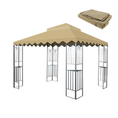 10x10 Ft Outdoor Patio Gazebo Replacement Canopy,Double Tiered Gazebo Tent Roof Top Cover Only wavy border(Frame Not Include)-Beige