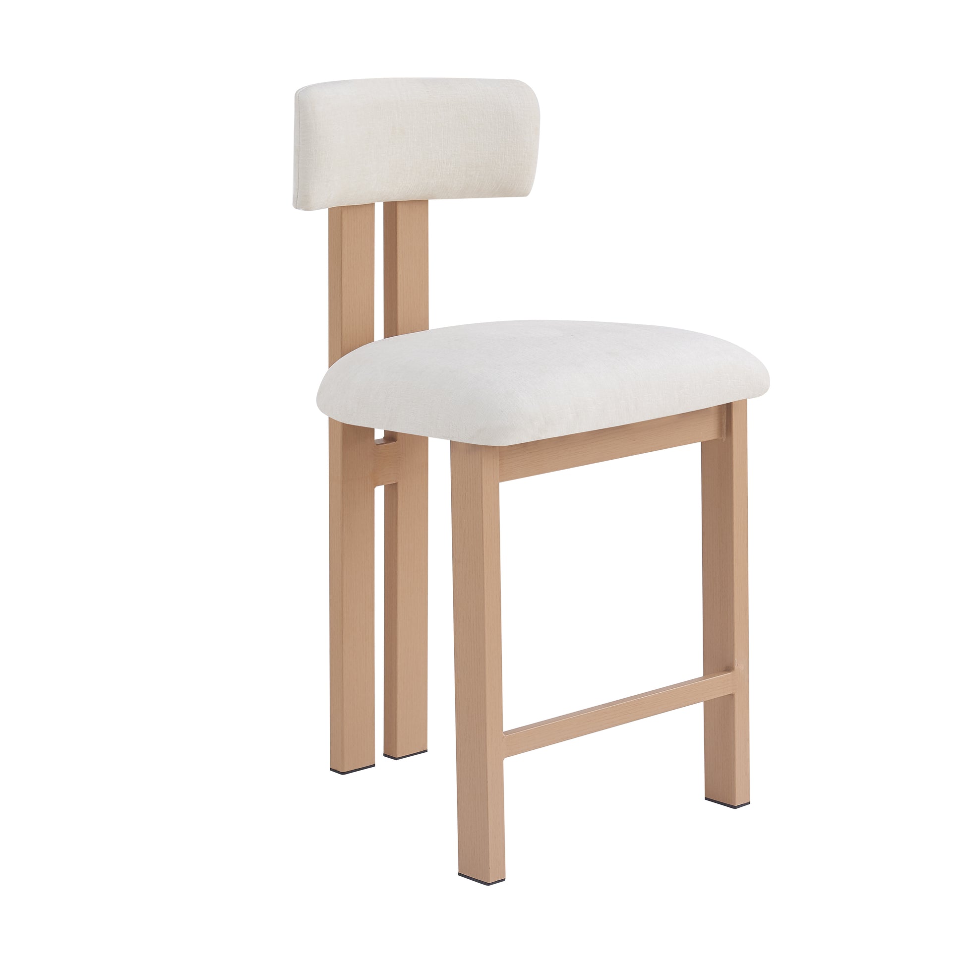 26.5'' Stylish Round Stools with Low Back - Comfortable Upholstered Seat & Natural wood color Metal Frame for Kitchen & Dining image 5