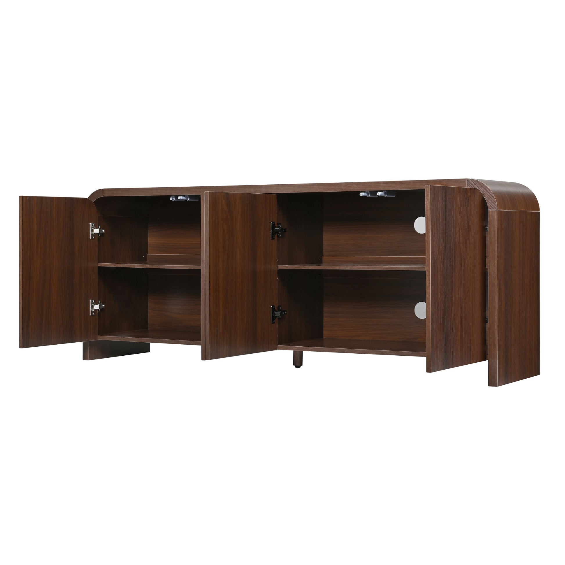 Farmhouse Curved Edge TV Stand with Large Cabinets for TVs up to 70", Minimalist Wood Grain Media Console with Cable Management, Mid Century TV Cabinet with Adjustable Shelves for Living Room, Walnut image 10