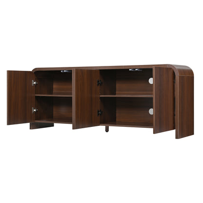 Farmhouse Curved Edge TV Stand with Large Cabinets for TVs up to 70", Minimalist Wood Grain Media Console with Cable Management, Mid Century TV Cabinet with Adjustable Shelves for Living Room, Walnut image 10