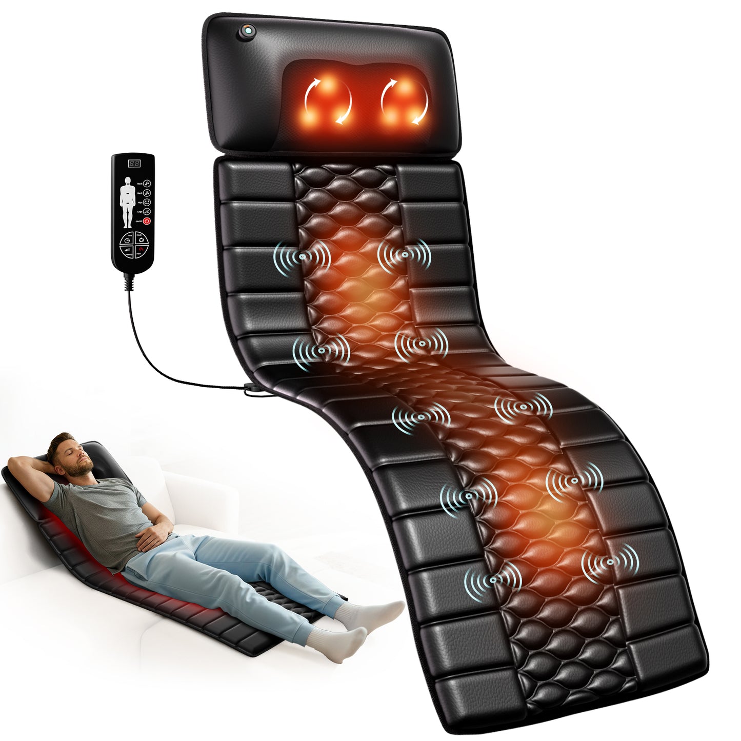 Shiatsu Full Body Massage Mat with Heat, Detachable Massager Pad, 10 Vibrating Motors, Deep Tissue Pain Relief for Back, Neck & Legs - Relaxation at Home or Office, Fathers Day Dad Gifts image 1