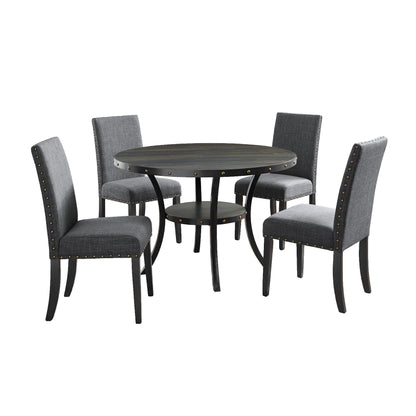 Biony Espresso Wood Dining Set with Gray Fabric Nailhead Chairs image 10