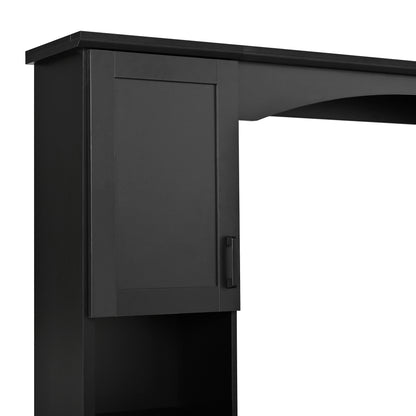ON-TREND Farmhouse Arched Computer Desk with Hutch, Mid-Century Walnut Home Office Workstation with Charging Station & Keyboard Tray, All-in-One Writing Desk with File Drawer for Study, Office, Black image 12