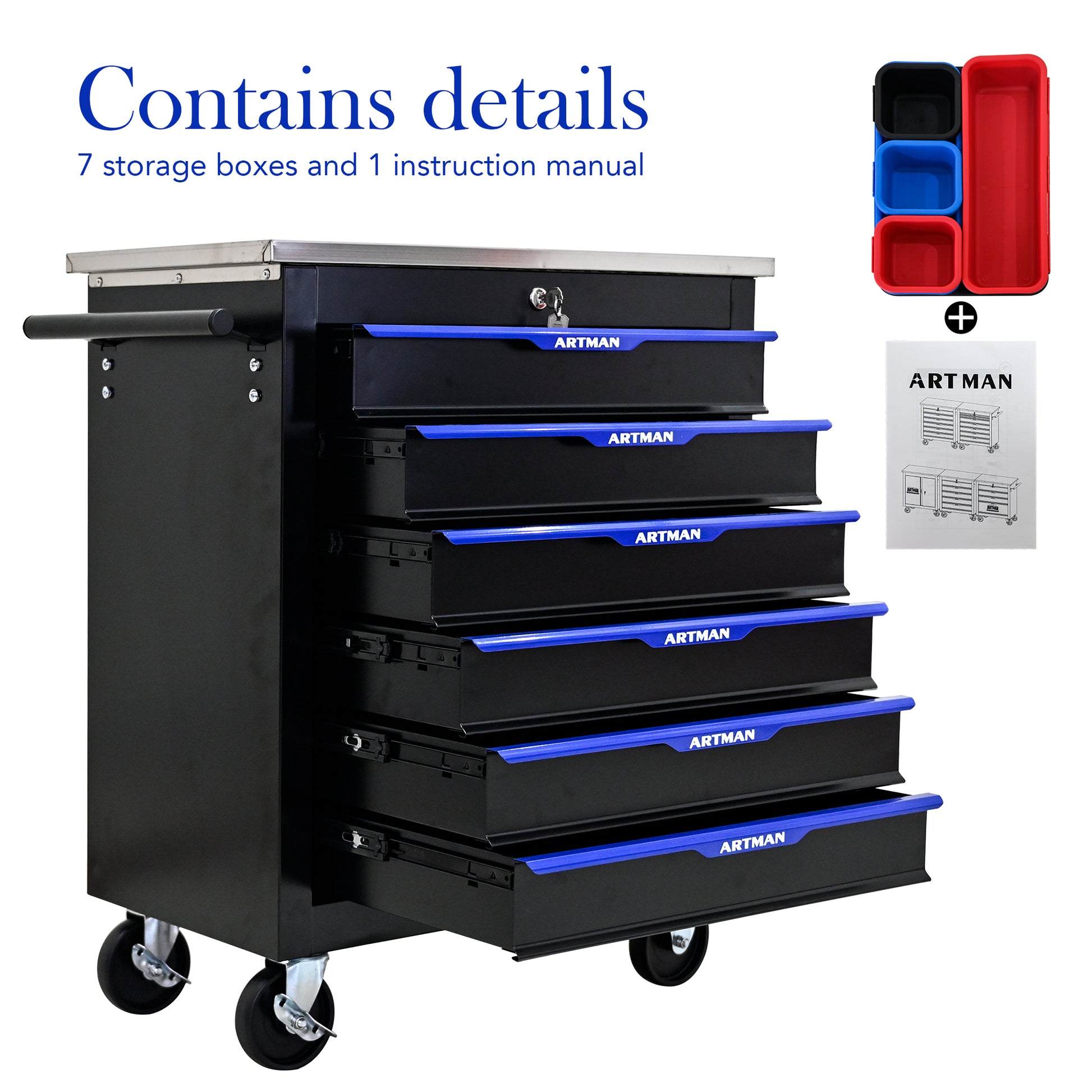 6 DRAWERS MULTIFUNCTIONAL TOOL CART WITH WHEELS-BLACK&BLUE image 2