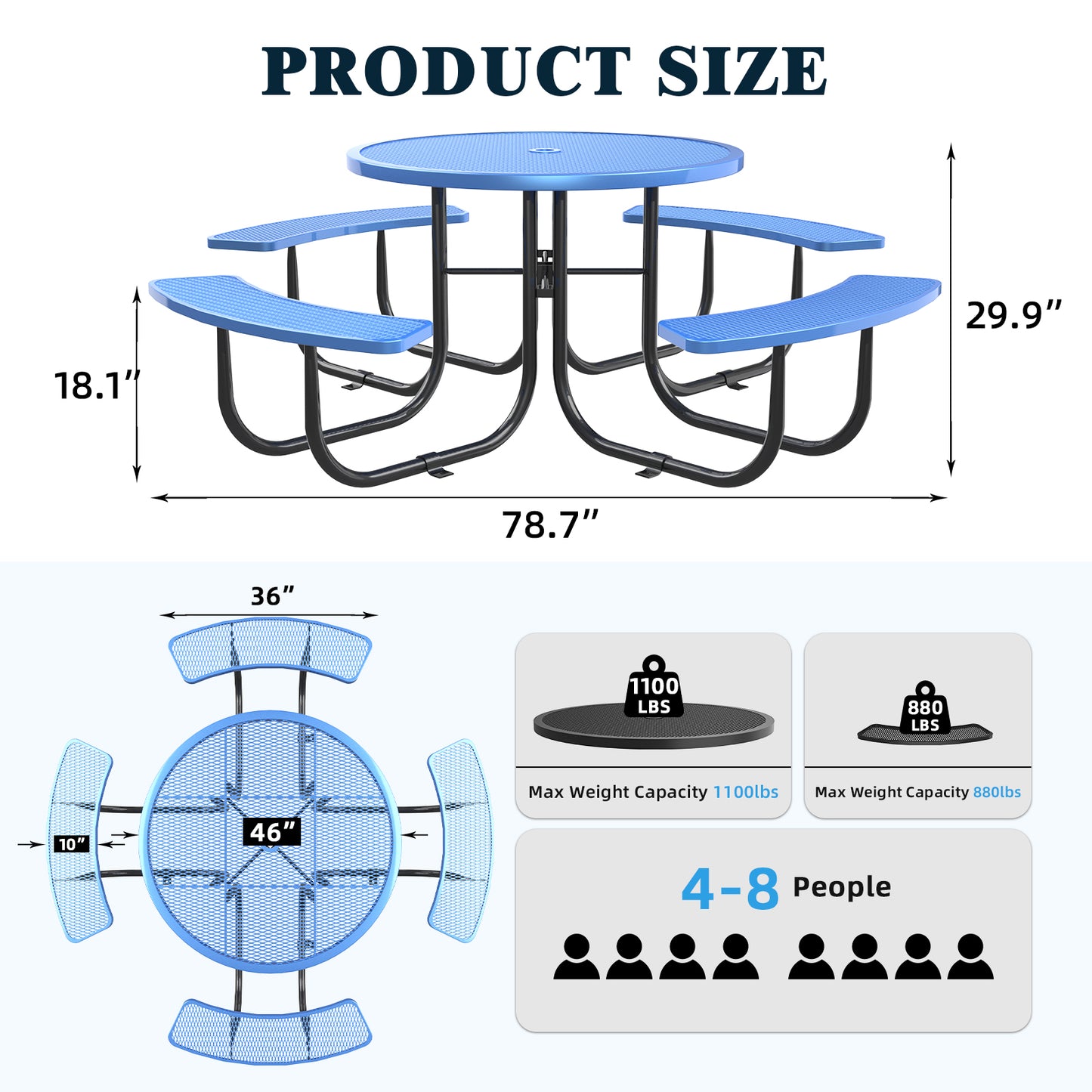 Blue Round Table & Chair Set with Umbrella Hole image 4