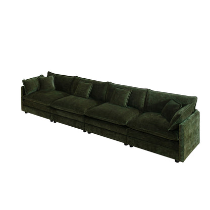 Free Combination Modular Sofa Free,4 Seater Sofa Comfy Chenille Fabric,Sectional Sofa Couch,Green Chenille image 3