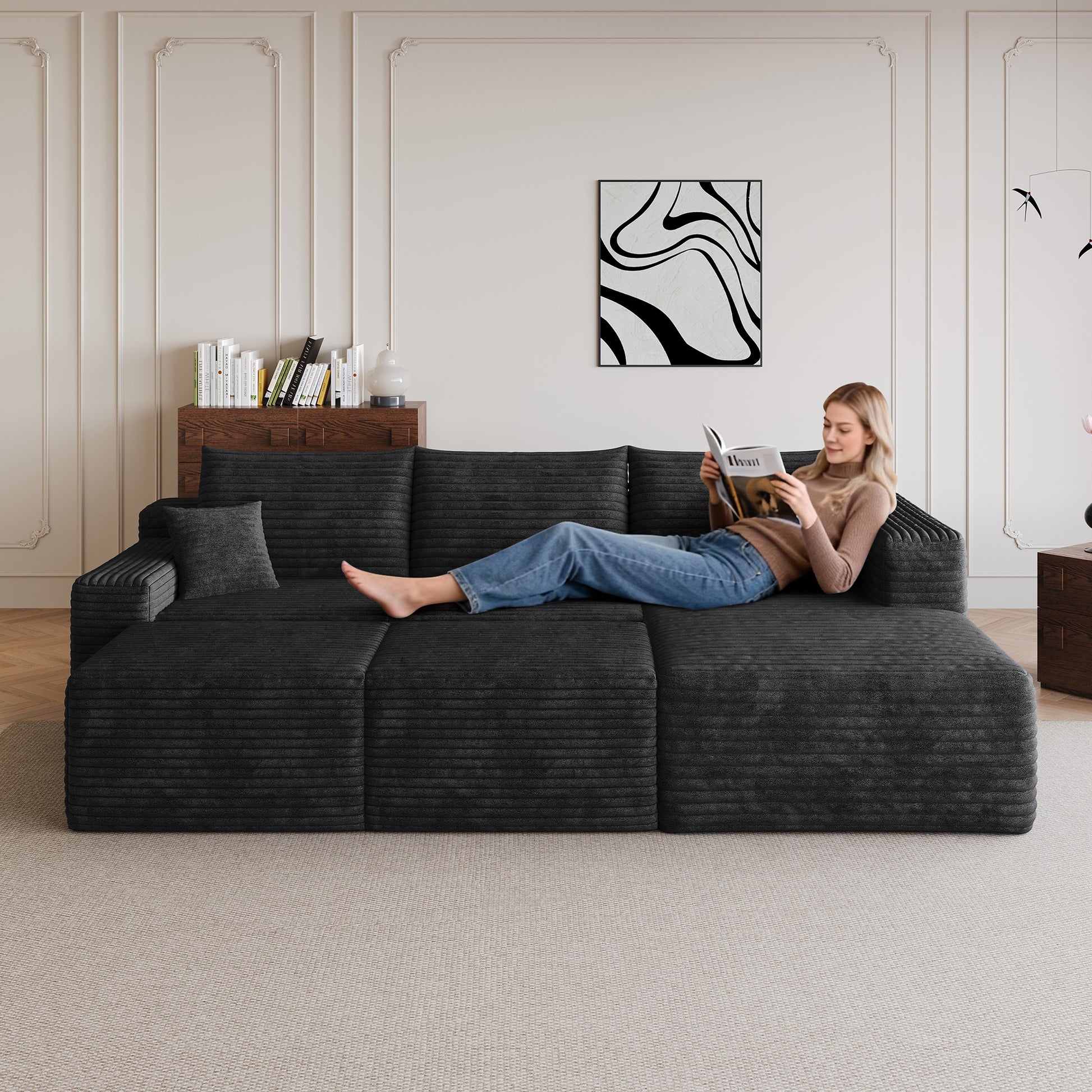 Deep seat corner couch no assembly required black corduroy side view
