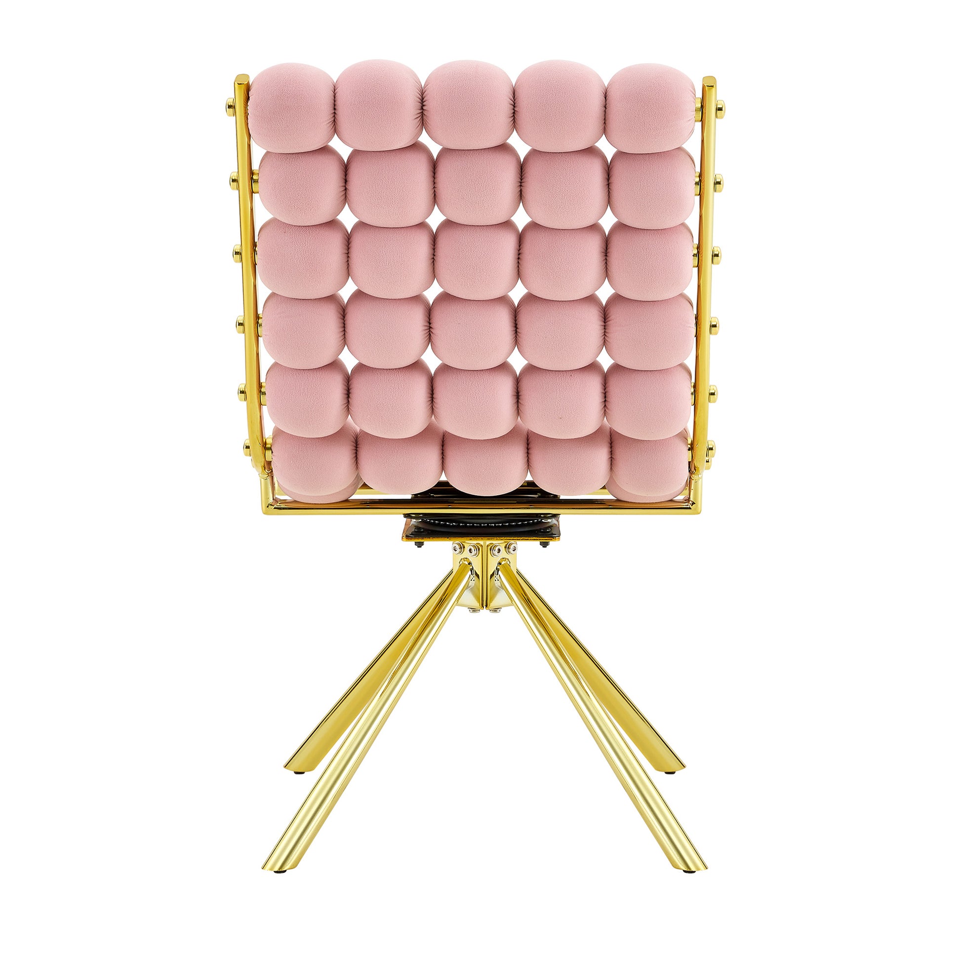 Set of 2 Modern Pink Bubble Tufted Accent Chair, Plush Velvet Swivel Chair with Gold Metal Legs, Ergonomic Armless Chair for Living Room, Bedroom & Dining Area image 11