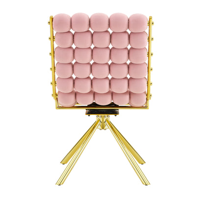 Set of 2 Modern Pink Bubble Tufted Accent Chair, Plush Velvet Swivel Chair with Gold Metal Legs, Ergonomic Armless Chair for Living Room, Bedroom & Dining Area image 11