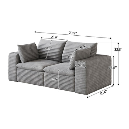 71" Cloud Sofa,Corduroy Fabric,Deep Seat Couches,Double-layer design,Removable Cushion,No Assembly, DIY Combination for Living room, Bedroom,Conference room,Apartment,Grey image 6