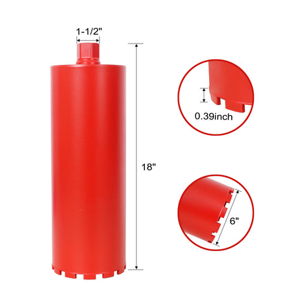 6 Inch Diamond Core Drill Bits,1-1/4"-7 Thread Diamond Core Bit for Cured Concrete with Rebar, Hard Masonry, Brick Block, Stucco, Stone,Flat image 12