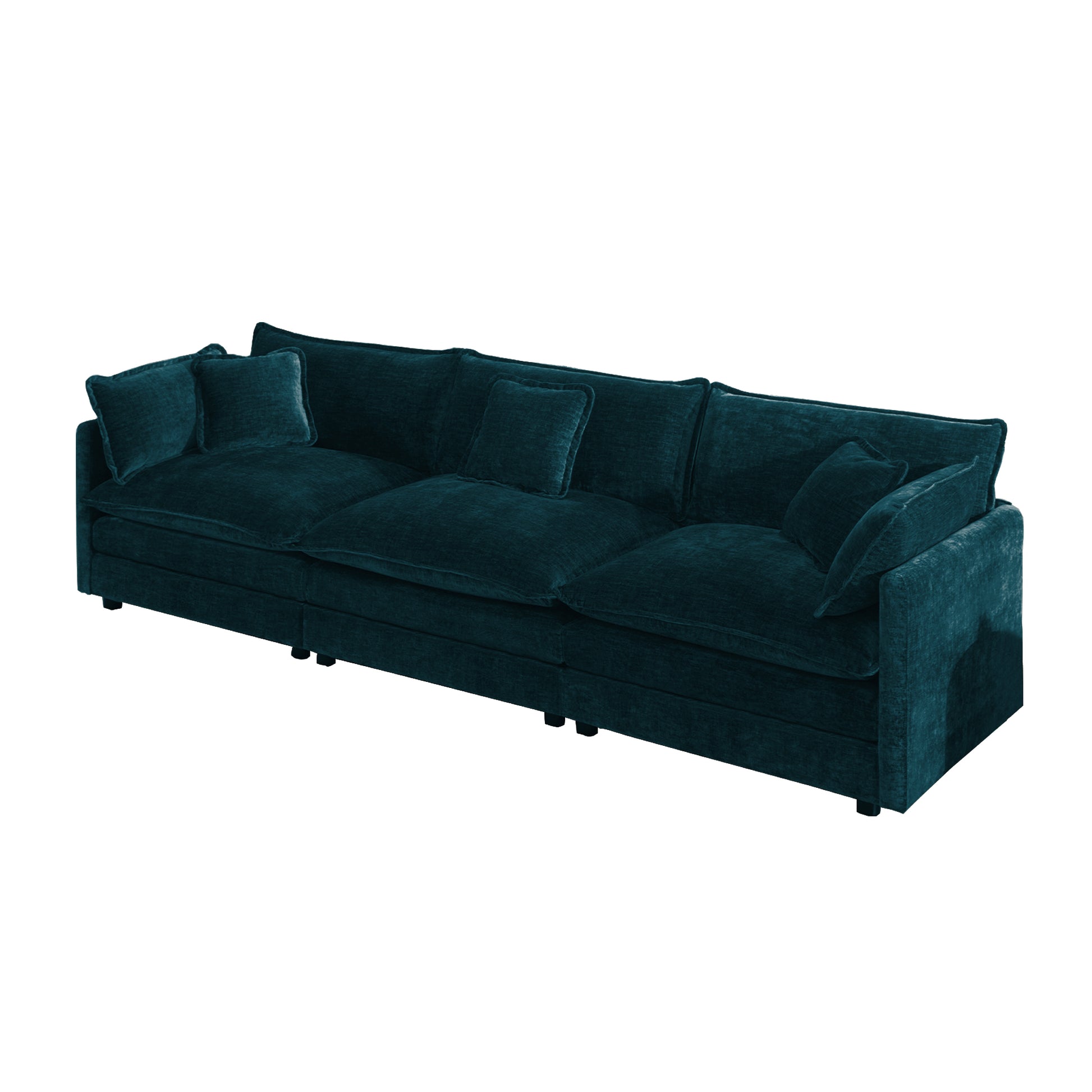 Mid-Century Modern Couch 3-Seater Sofa with 2 Armrest Pillows and 3 Toss Pillows, Couch for Living Room Blue Chenille image 3
