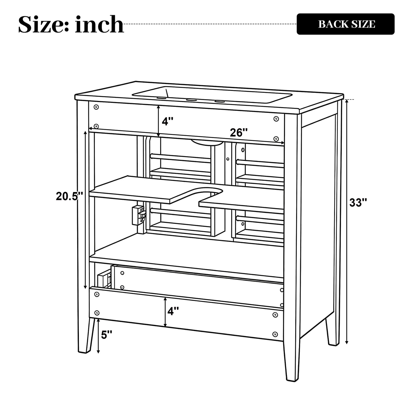 [Video] 30" Natural Wood Grain Bathroom Vanity with Ceramic Sink Top, Solid Wood Legs, Soft-Close Double Doors & Bottom Drawer, Adjustable Interior Shelf, Door-mounted Organizers image 4