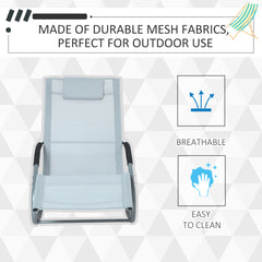 Outsunny Zero Gravity Rocking Chair Outdoor Chaise Lounge Chair Recliner Rocker with Detachable Pillow and Durable Weather-Fighting Fabric for Patio, Deck, Pool, Grey