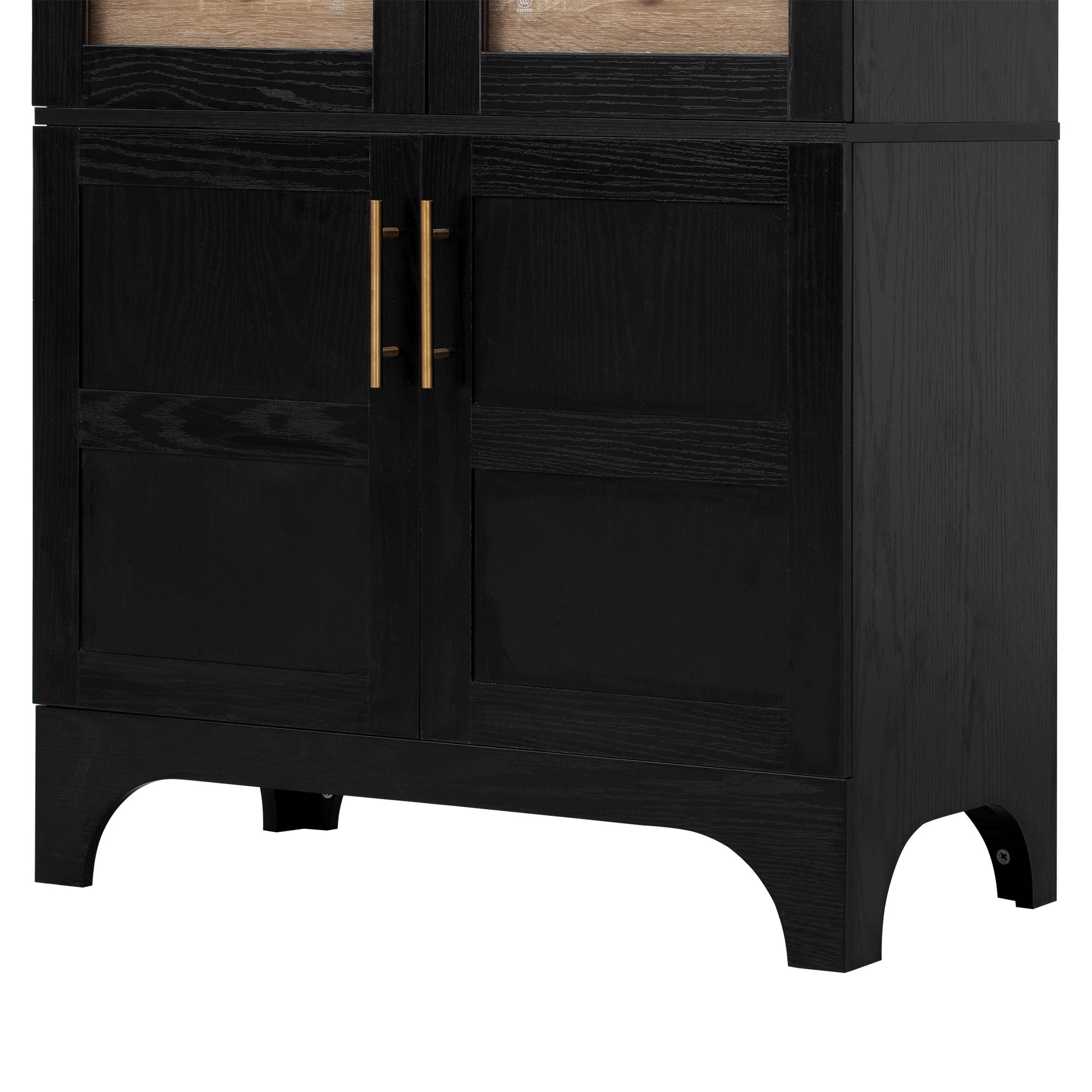 K&K 71" Tall Arched Kitchen Pantry Cabinet with Door Shelves, Farmhouse Kitchen Storage Cabinet with Open & Adjustable Shelves, Hidden Drawer & Glass Door, Cupboard for Kitchen, Dining Room, Black image 8