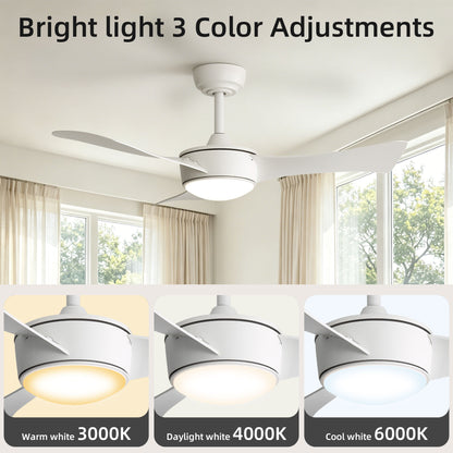 42-inch white ceiling fan with light, Quick-install, Dimmable, DC reversible motor, Timer function (1/4/8 hours), Light with memory function image 6