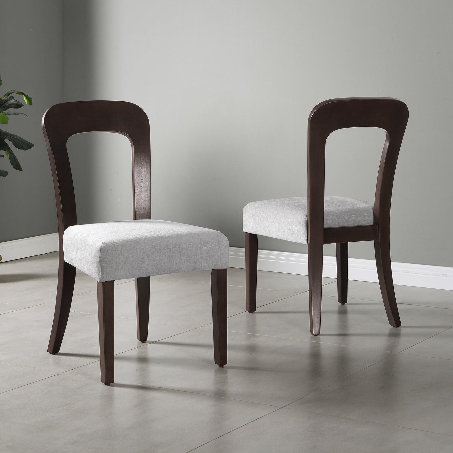 Dining Chairs Set of 2, Upholstered Kitchen Side Chairs with Gray Fabric Seating Dark Brown Solid Rubber Wood Legs, 330 LBS Weight Capacity image 1