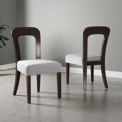Dining Chairs Set of 2, Upholstered Kitchen Side Chairs with Gray Fabric Seating Dark Brown Solid Rubber Wood Legs, 330 LBS Weight Capacity image 1