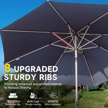 9FT Patio Umbrella, Outdoor Table Umbrella with Push Button Tilt and Crank, UV Protection Waterproof Market Sun Umbrella with 8 Sturdy Ribs for Garden, Deck, Backyard, Pool (Navy Blue) image 5