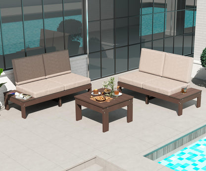 HDPE Outdoor Patio Sofa Set, 3-Piece Modern Conversation Set with Left & Right Arm Sofas, Cushioned Sectional Seating and Coffee Table for Backyard, Porch, Deck & Garden image 4