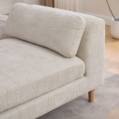 83.1"Wide Modern Upholstered End of Bed Bench with Armrests, Chenille Chaise Lounge Couch with 2 Bolster Pillows, Daybed with Rubberwood Legs For Living Room,Bedroom,Apartment,Guestroom, Beige image 6