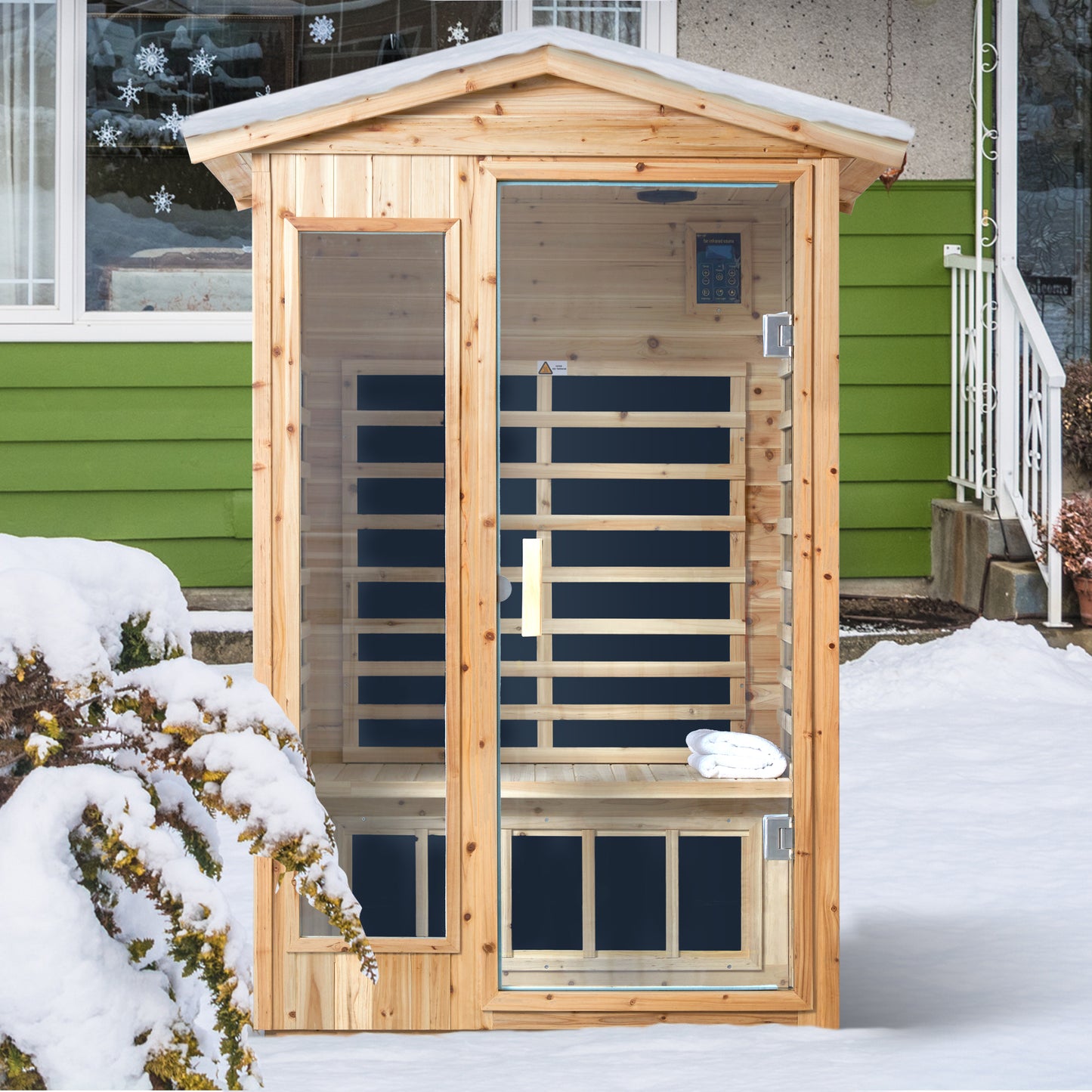 Two person Far infrared old fir outdoor sauna room image 8