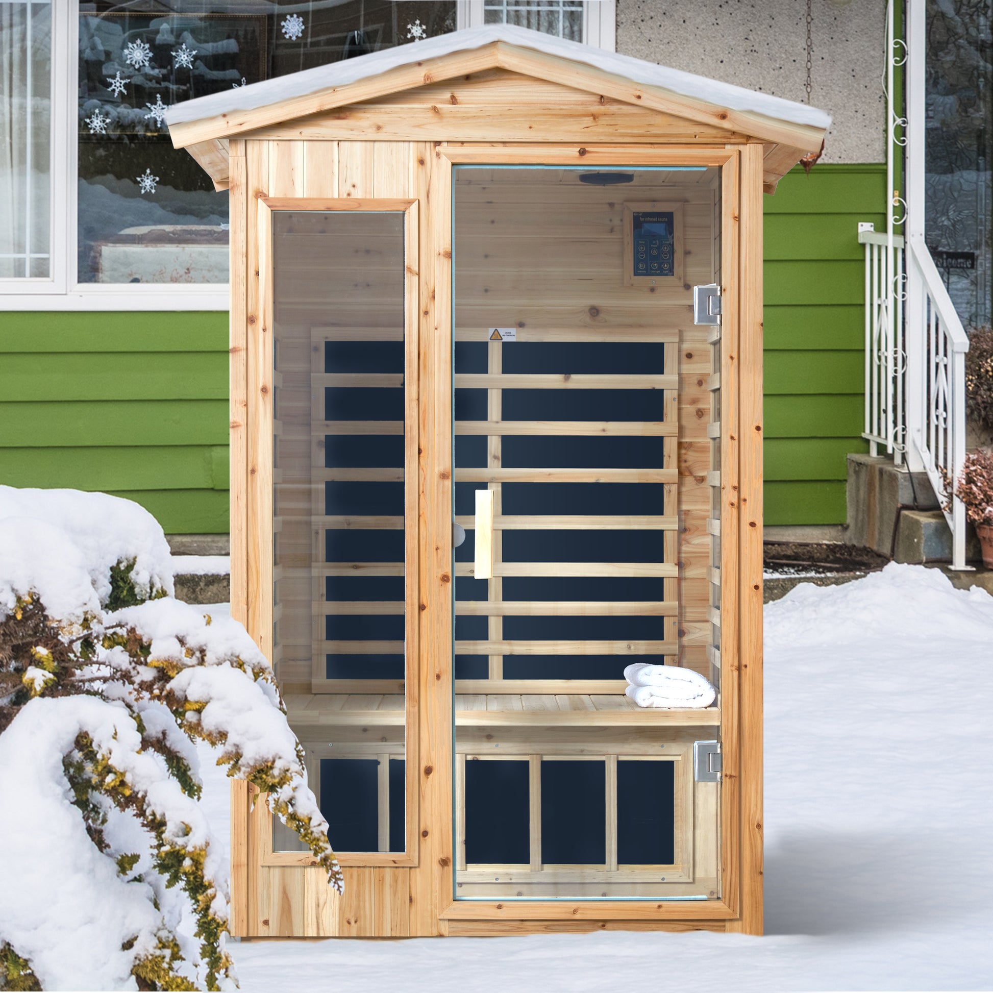 Two person Far infrared old fir outdoor sauna room image 8
