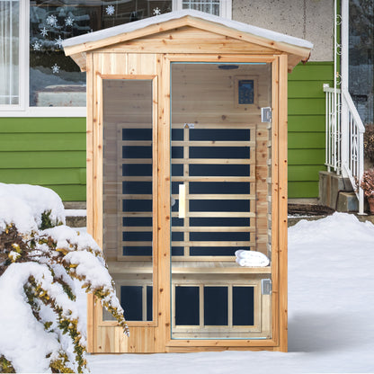 Two person Far infrared old fir outdoor sauna room image 8
