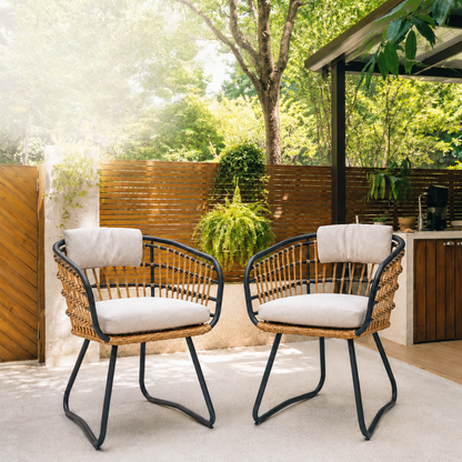 Outdoor Wicker Dining Chairs Set of 2, Patio Dining Chairs with Cushions, Rattan Dining Armchairs for Lawn, Garden, Poolside, Backyard, Porch, Beige image 1