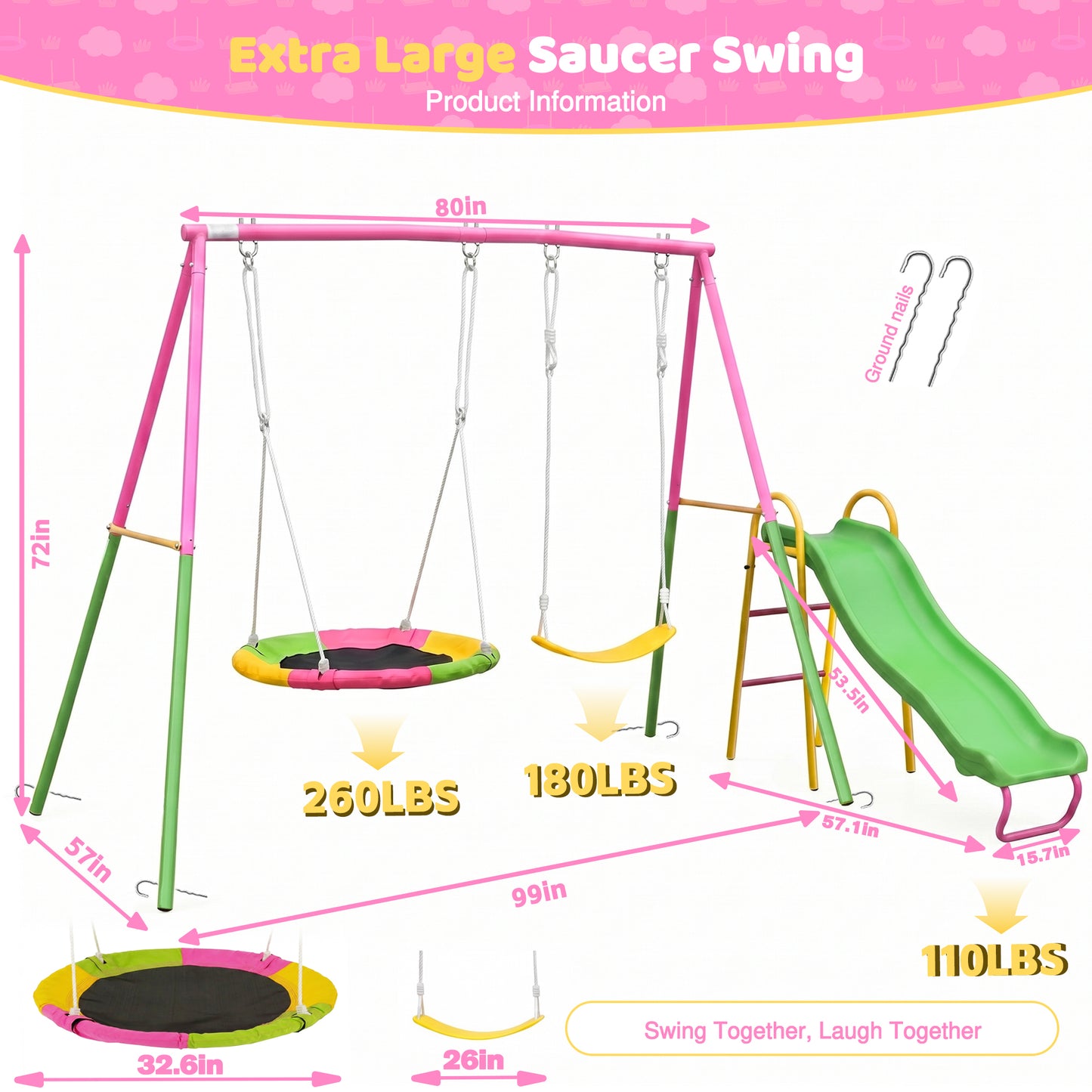 Swing Sets for Backyard with Kids Slide Outdoor Heavy-Duty Metal Playset 3 in 1 Swing Set with Slide image 3
