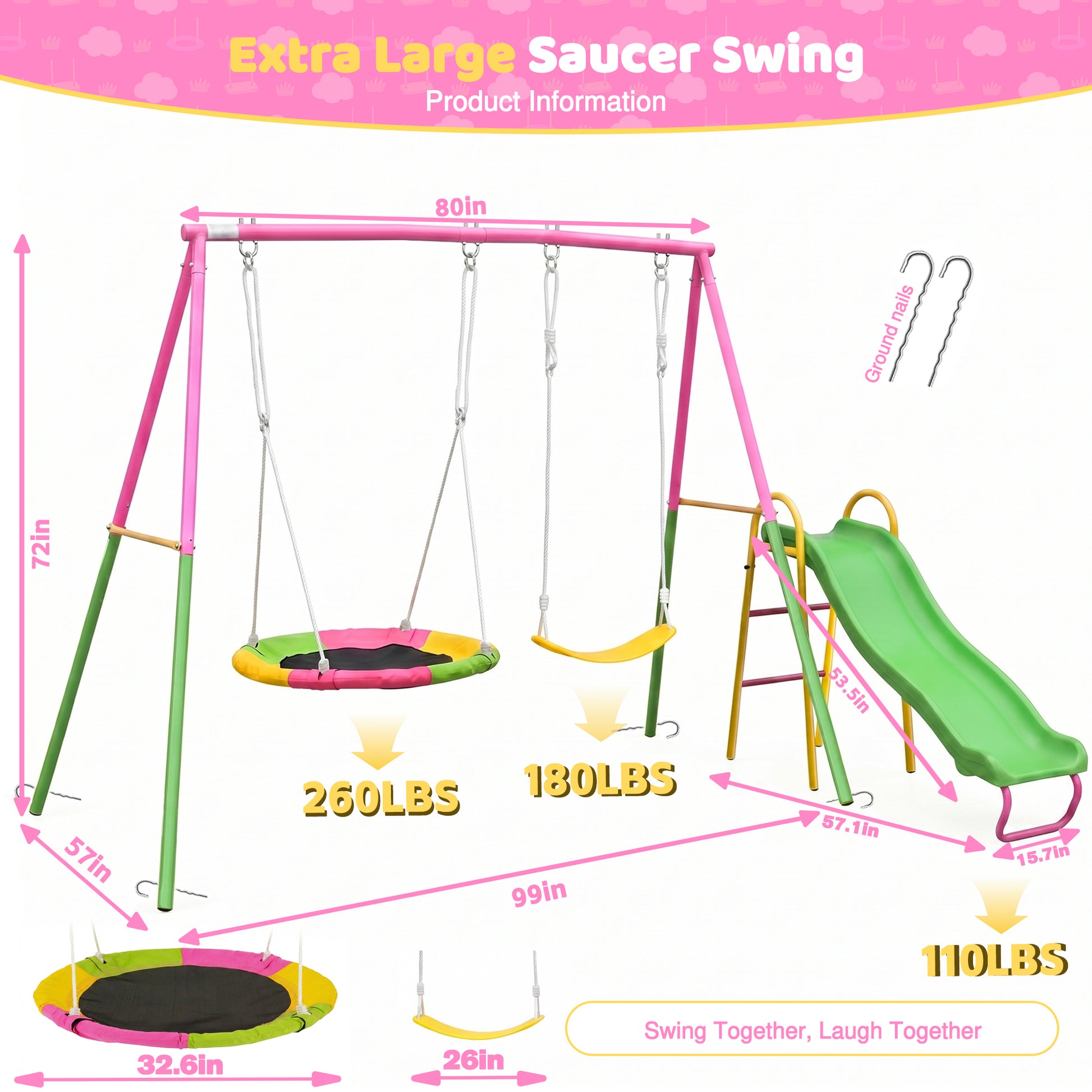 Swing Sets for Backyard with Kids Slide Outdoor Heavy-Duty Metal Playset 3 in 1 Swing Set with Slide image 3