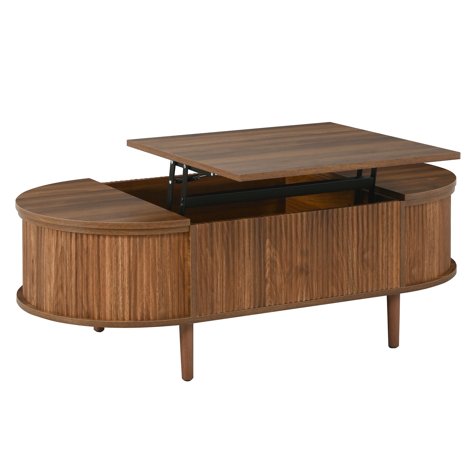 U-Can Minimalist Oval Lift-Top Coffee Table with Hidden Storage and Wood Wave Grain Finish image 6