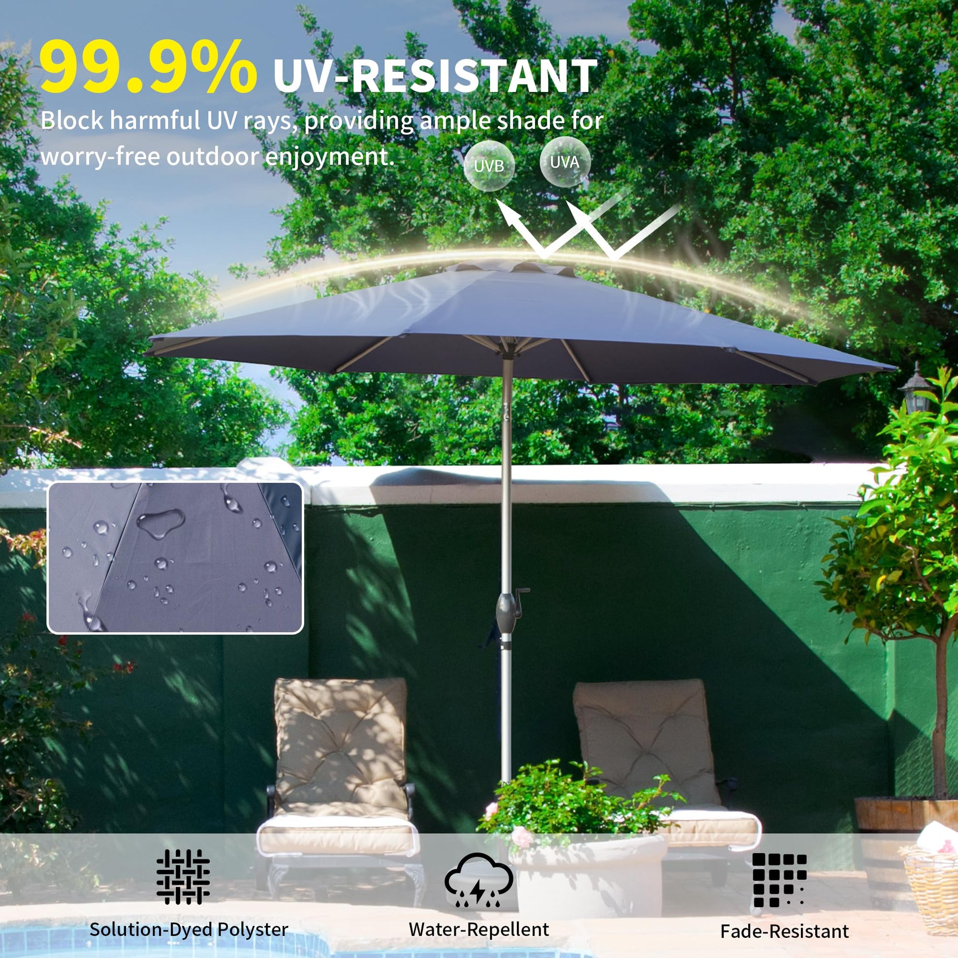 10FT Patio Umbrella, Outdoor Table Umbrella with Push Button Tilt and Crank, UV Protection Waterproof Market Sun Umbrella with 8 Sturdy Ribs for Garden, Backyard, Pool (Navy Blue) - Base Not Include image 3