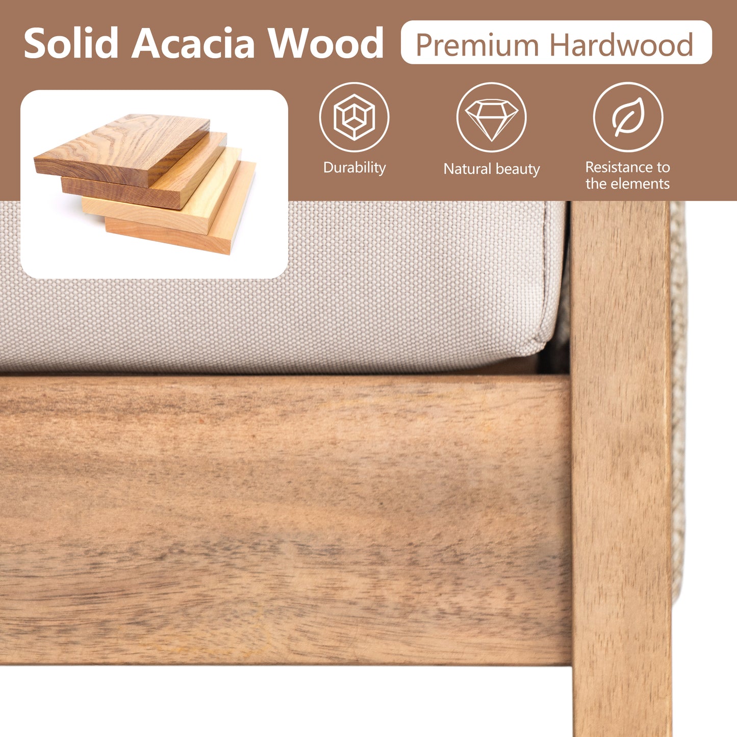Outdoor Acacia Wood and Rope 3 Seater Patio Sofa image 4
