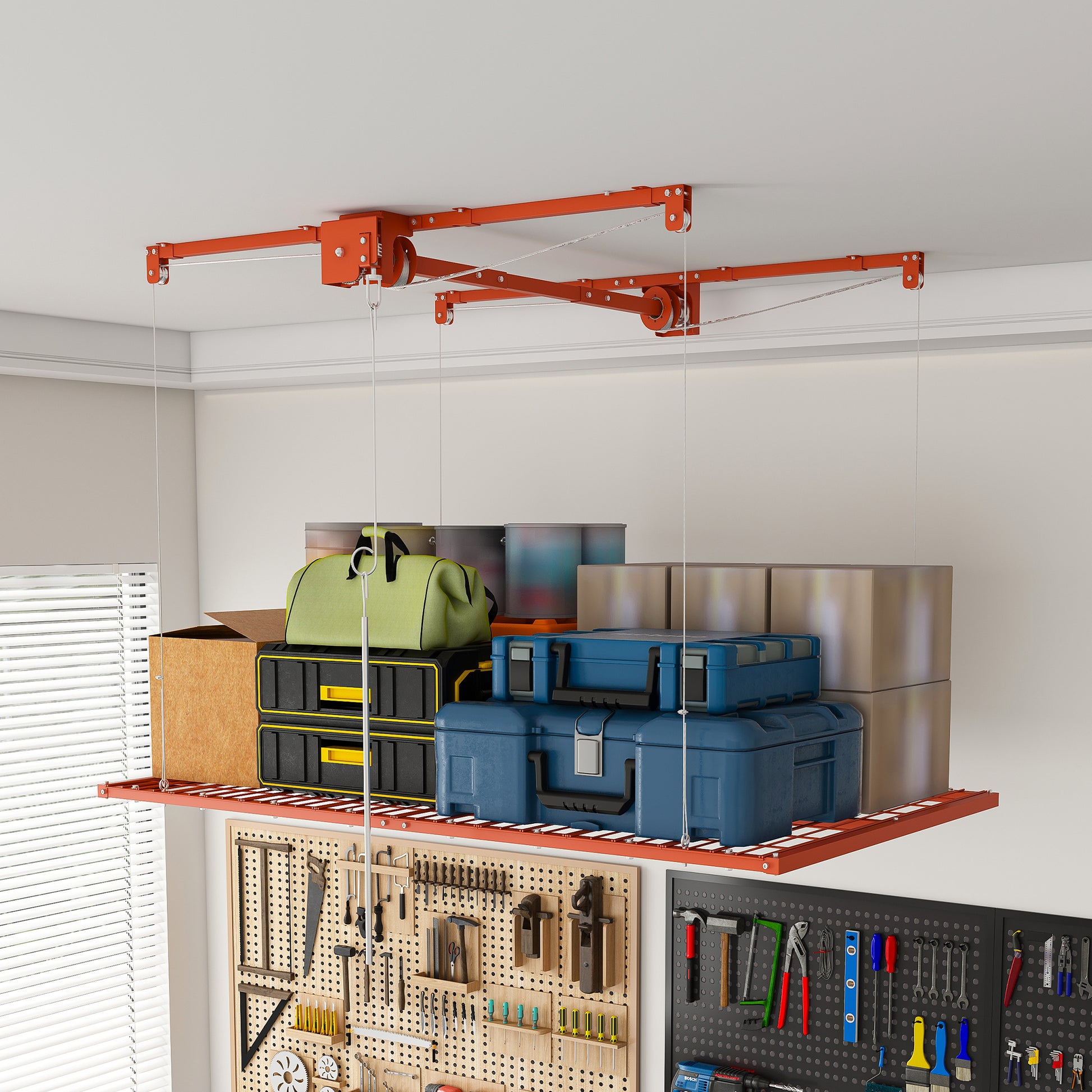 Orange Overhead Garage Storage Rack 4x8 FT for High Ceilings 10-12 FT, 350LBS Capacity All-Steel Construction with Safety Lock (Installation Required, Heavy-Duty Garage Organizer) image 1