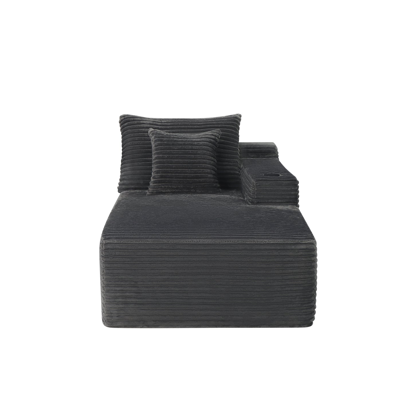37.5-inch Right chaise longue with plush grey velvet, cup holder, flexible matching, mainly for living room use. image 2