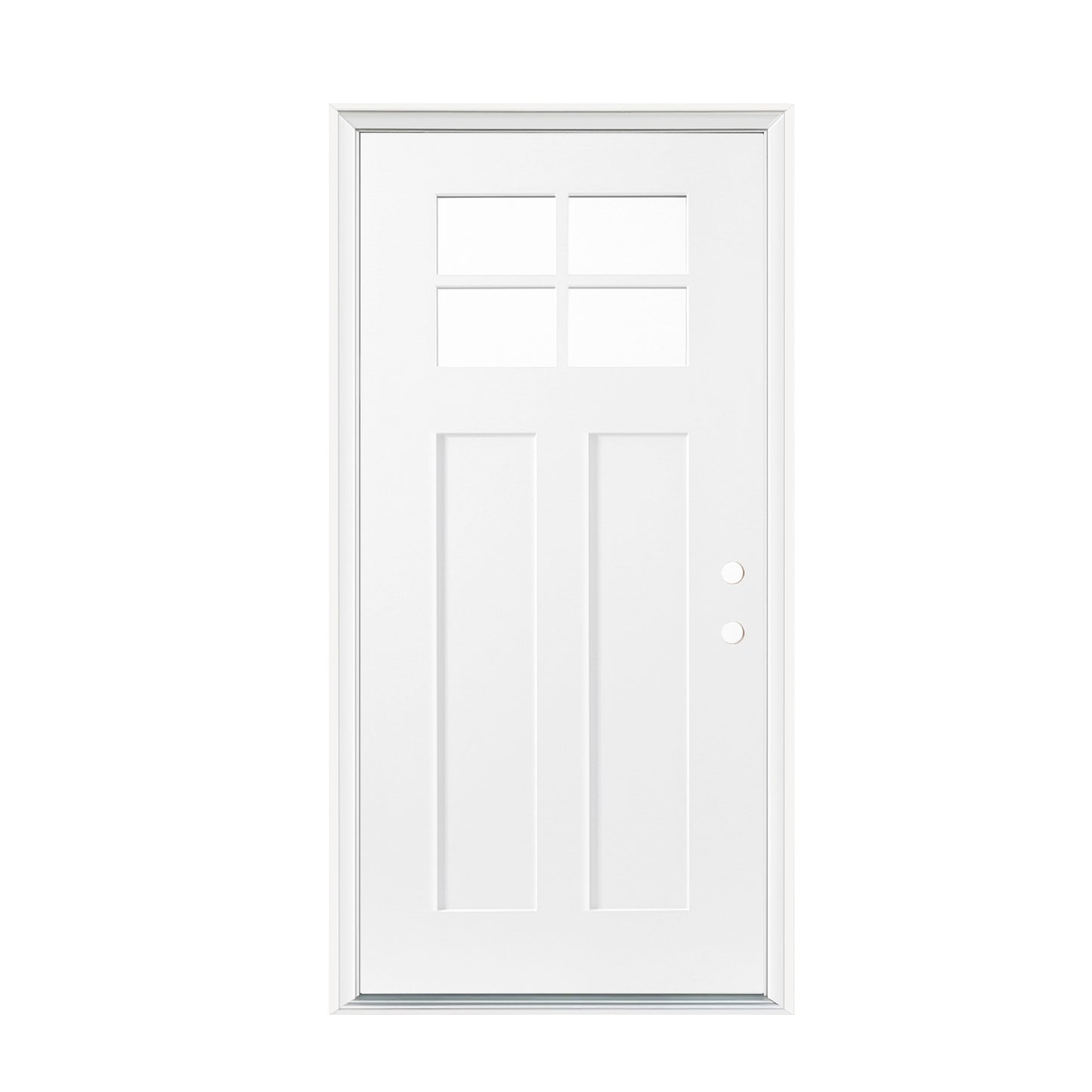 36"x80" Fiberglass Front Door with White 4-9/16" PVC Frame,Left-Hand Inswing Exterior Door with Brickmould,Contemporary minimalist smooth skin with clear glass for Home Entrance, White image 3