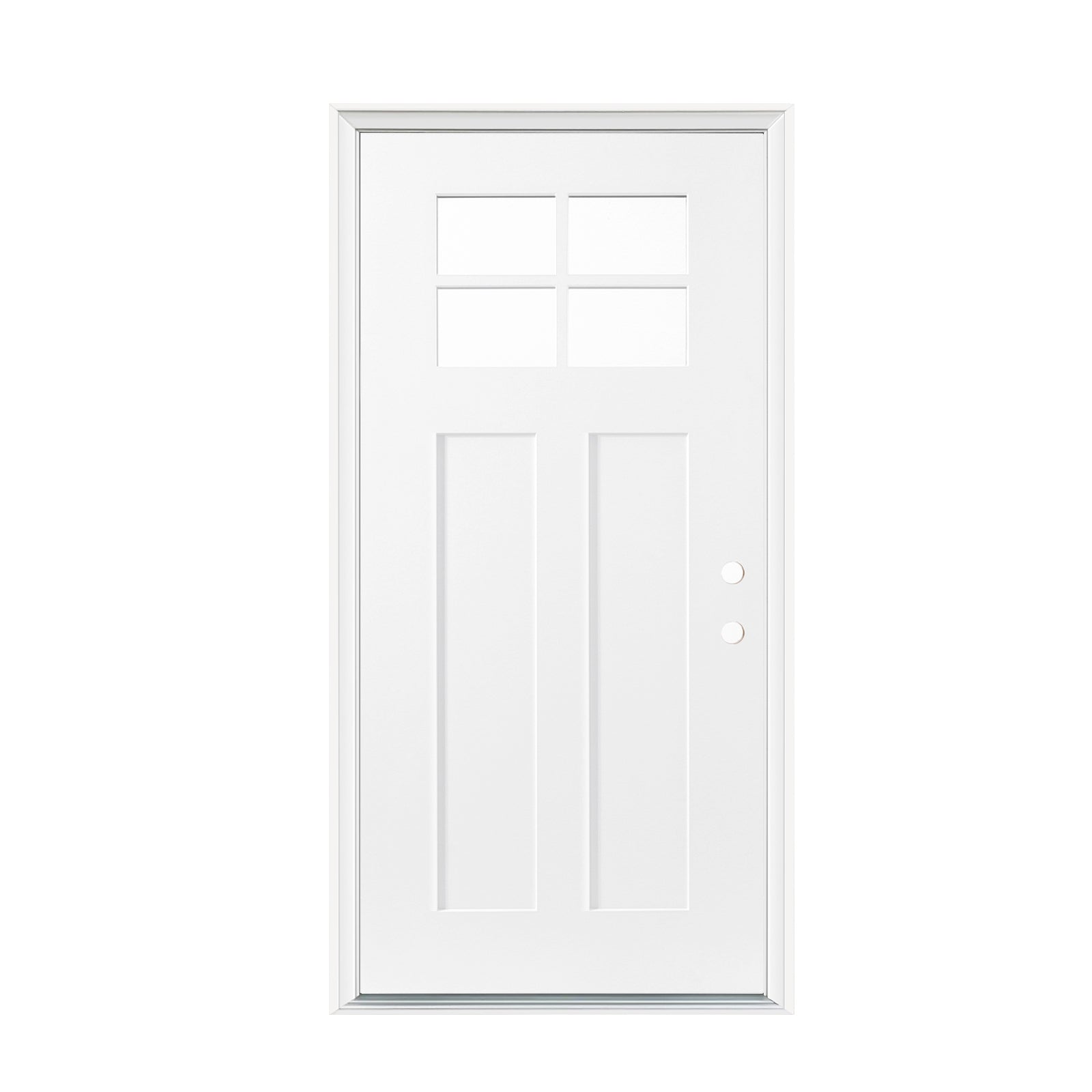 36"x80" Fiberglass Front Door with White 4-9/16" PVC Frame,Left-Hand Inswing Exterior Door with Brickmould,Contemporary minimalist smooth skin with clear glass for Home Entrance, White image 3