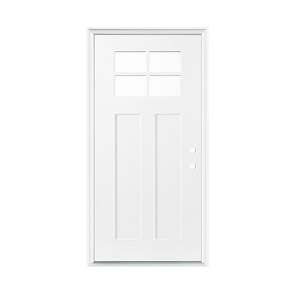 36"x80" Fiberglass Front Door with White 4-9/16" PVC Frame,Left-Hand Inswing Exterior Door with Brickmould,Contemporary minimalist smooth skin with clear glass for Home Entrance, White image 3