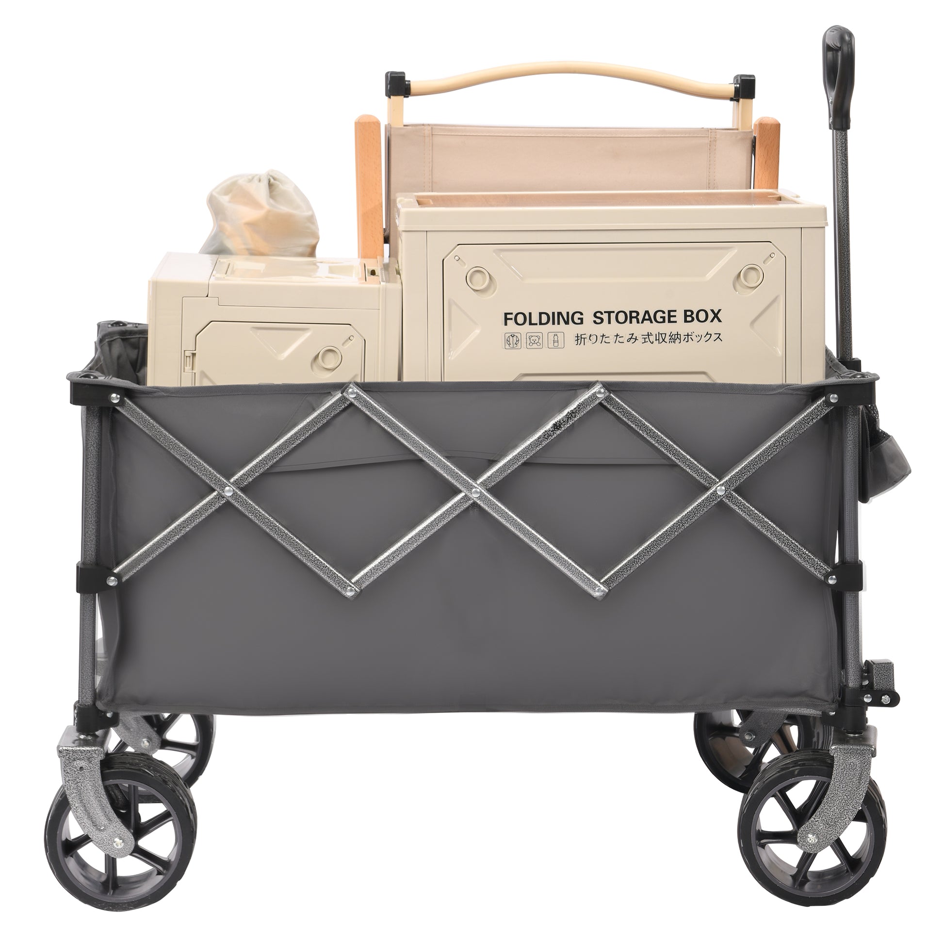 PORTABLE 400L Collapsible Wagon, Folding Wagon Cart, Beach Wagon with Big Wheels, 450LB Heavy Duty Foldable Wagon, Large Capacity Wagon for Camping, Sports, Garden, Baseball image 5