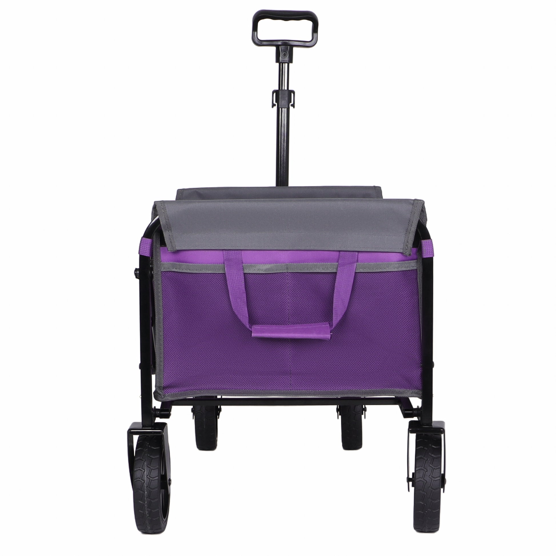 All-in-One Convertible Folding 4-Wheel Trolley with Bench Seat and Dog Leash - Heavy Duty Foldable Utility Trolley for Camping, Beach, Shopping - Versatile Seating and Storage Space, purple/gray image 9