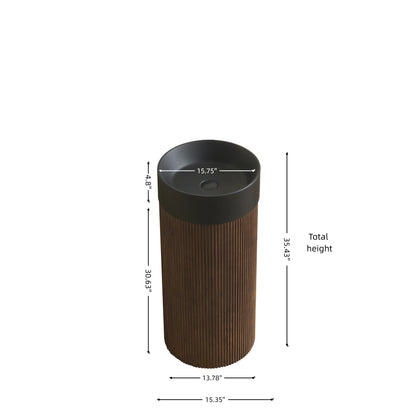 JINBO 16" Freestanding Cylindrical Cabinet,Black Round Solid Surface Basin without Faucet Hole, NO Sink Cover, NO Faucet and Drain Set, Walnut Woodgrain Color image 5