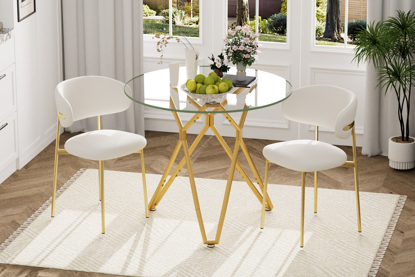 35.4-inch round tempered glass dining table, suitable for 1-4 people, space-saving small kitchen dining table, equipped with sturdy metal table legs, suitable for dining room, living room,Gold image 7