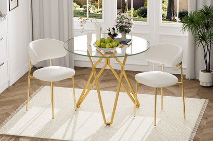 35.4-inch round tempered glass dining table, suitable for 1-4 people, space-saving small kitchen dining table, equipped with sturdy metal table legs, suitable for dining room, living room,Gold image 7